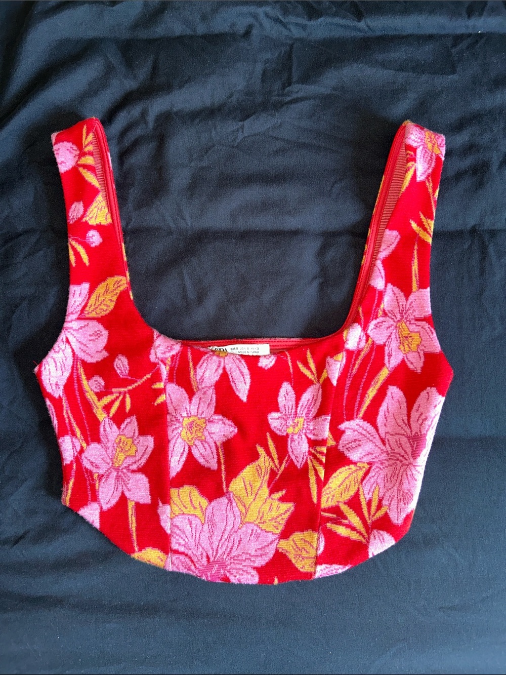 Zara Red, Pink and Yellow Floral Scoop-Neck Women's Crop Top Size Small